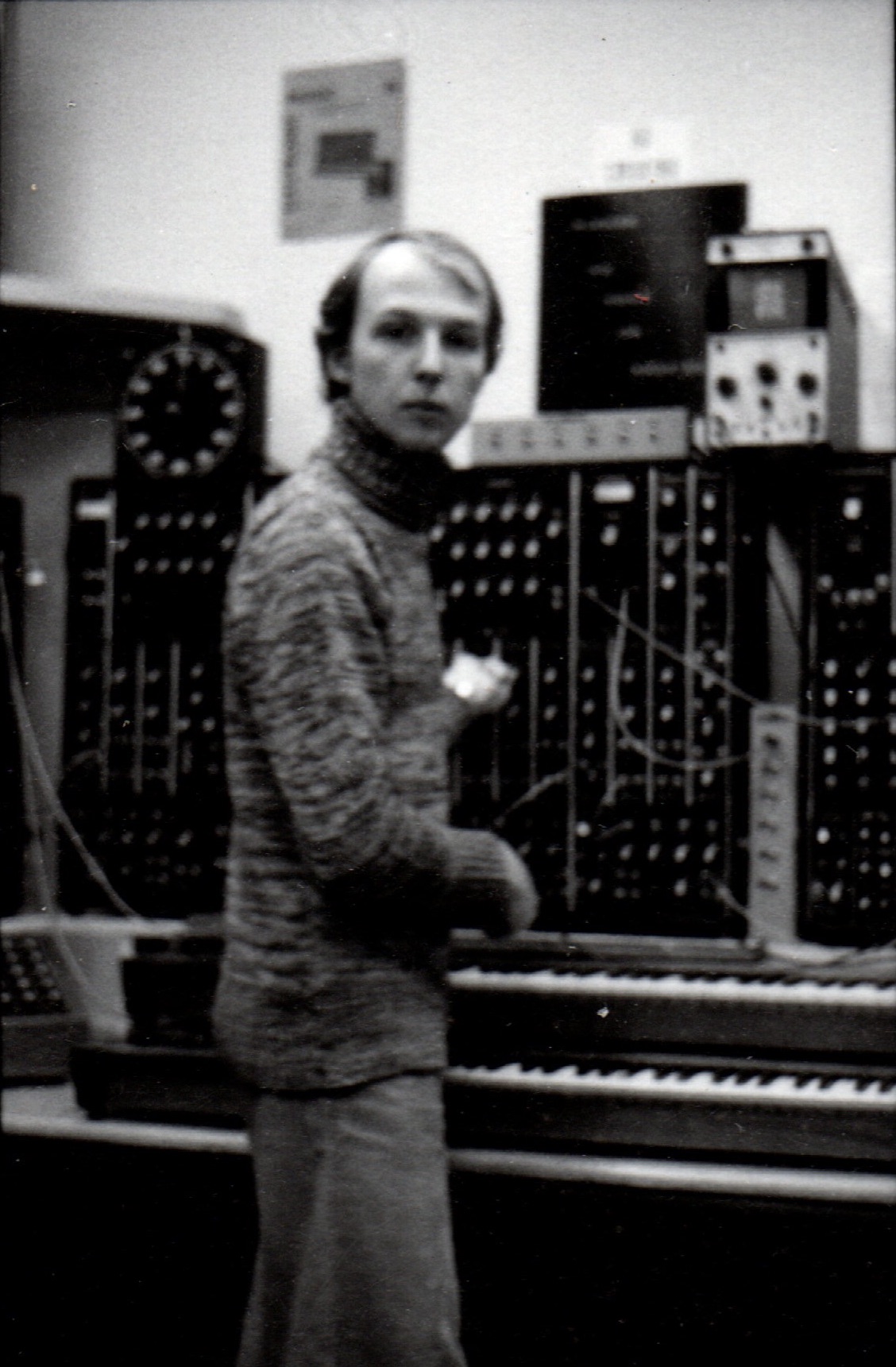 D. Geoffrey Bell programming the Moog Studio synthesizer in 1977