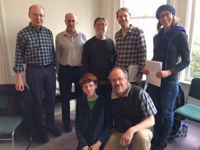 D. Geoffrey Bell with other composers  and conductor Jon Washburn and the Vancouver Chamber Choir at Interplay 2017 