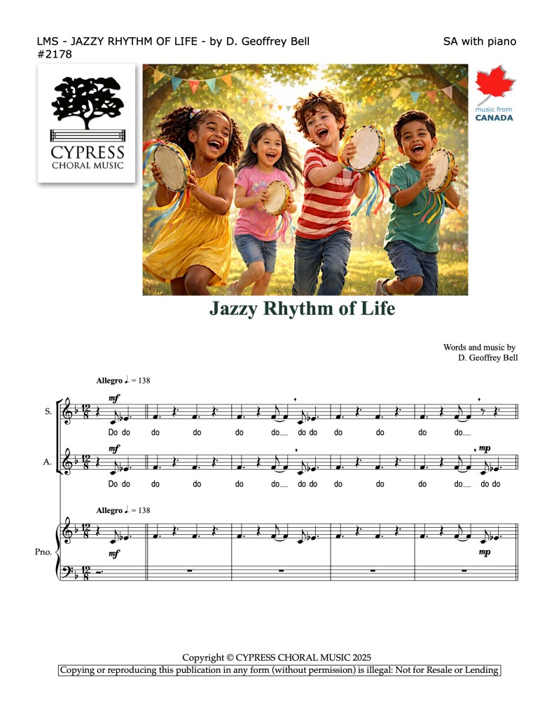 "Jazzy Rhythm of Life" for SA or SATB choir with piano